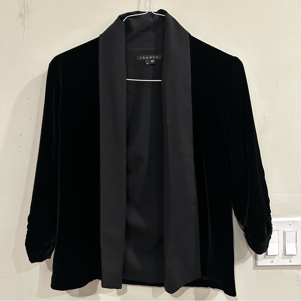 Theory Black Velvet Women's Blazer satin shawl collar. Size P